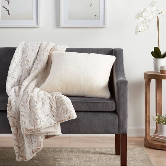 Threshold faux rabbit fur square throw pillow - Picture 2 of 6